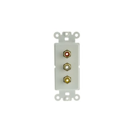Cable Wholesale Decora Wall Plate Insert, White, 3 RCA Couplers (Red/White/Yellow), RCA Female 301-3000